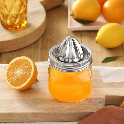 Lemon Lime Orange Manual Juicers Stainless Steel Hand Squeezer with Glass Mason Jars, set of 2 (16 OZ)