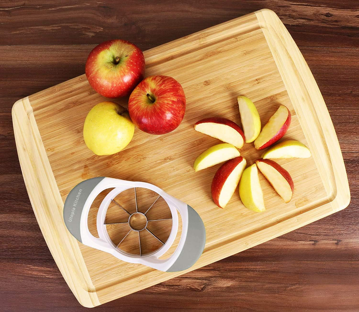 Utopia Kitchen Apple Corer and Slicer Fruit Cutter Apple Divider Wedger Stainless Steel Slicer for Fruits and Vegetables Ergonomic Handle Easy Grip 8 Sharp Blades Grey