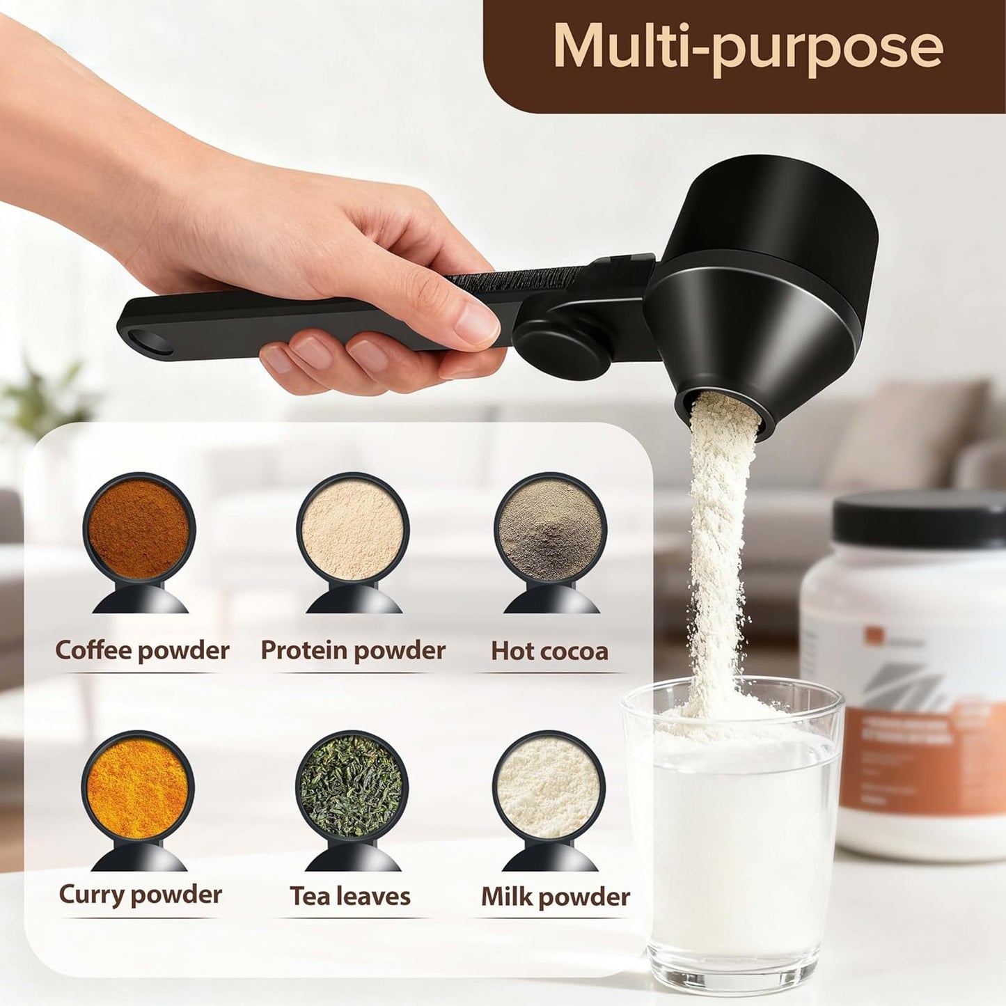 Coffee Scoop 2Tbsp & 51mm Espresso Tamper - BPA-Free PCTG Scoop Funnel, Fits K-Cups, Precise Measuring for Coffee/Protein/Powder/Hot Cocoa & Formula Dispensers (Black 1Pack)