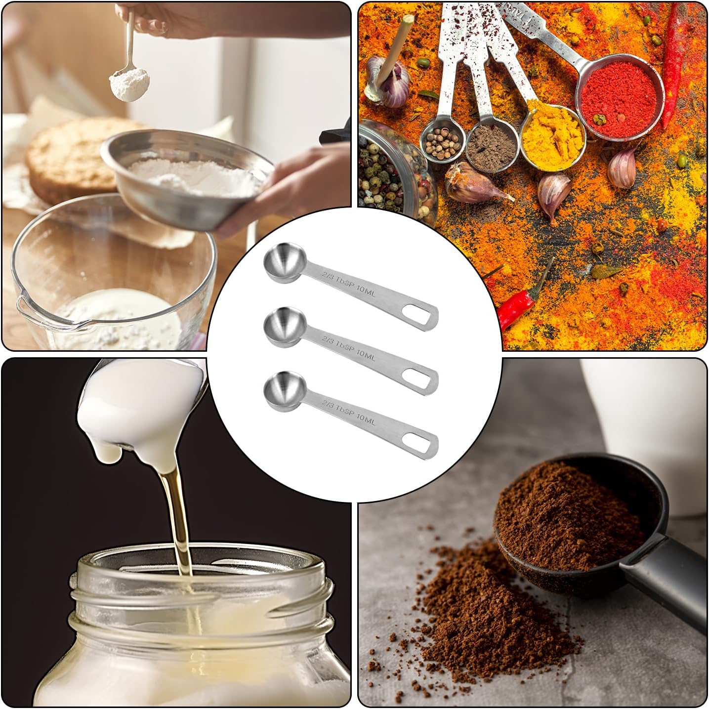 3pcs Measuring Spoon, Stainless Steel Table Spoons Measuring Spoons 1 Tsp Scoop Teaspoon 1/3 Tablespoon 5 ML | 5 CC Metal Spoon Short Handle for Kitchen Tea Soup Ingredients (Short)