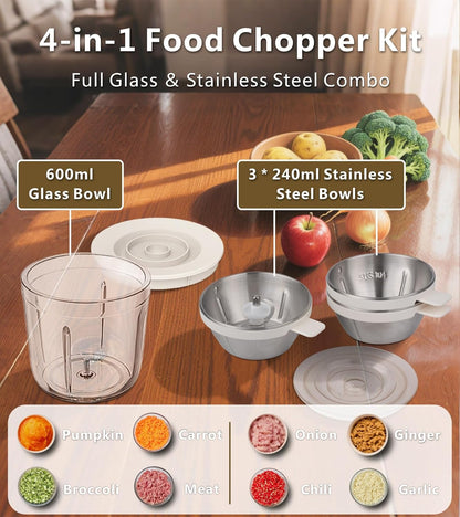 Mini Garlic Chopper, 250ml Small Food Processor Cordless 1 Cup, Battery USB-C Rechargeable Electric Food Chopper Wireless, Portable Garlic Grinder Masher,Veggie Meat Blender Mincer Kitchen Mixer,White