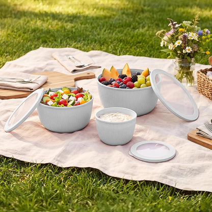 BoxedHome Mixing Bowls with Lids - 8 Piece Plastic Nesting Bowls Set includes 4 Prep Bowls and 4 Lids, Microwave and Dishwasher Safe, Green