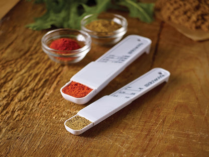 KitchenArt Adjust-A-Teaspoon And Adjust-A-Tablespoon Set, Plastic, 2-Piece, White,9 x 3.5 x 0.75 inches