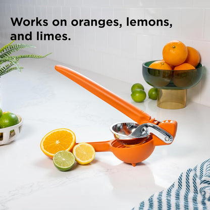 Chef'n FreshForce Lemon Squeezer Citrus Juicer, Manual Hand Press with Dual-Gear Power for Maximum Juice Extraction, Durable, Lime Green