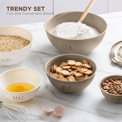 Rae Dunn Mixing Bowls with Lids - 10 Piece Plastic Nesting Bowls Set includes 5 Prep Bowls and 5 Lids (Sage)