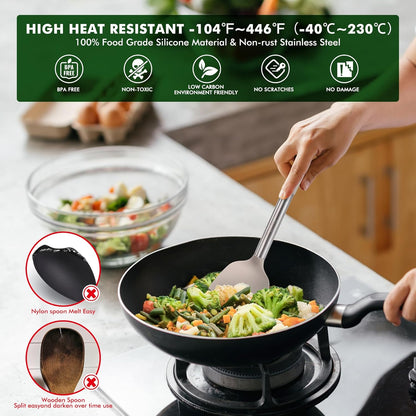 HOTEC 446°F Heat Resistant Silicone Kitchen Utensils, Cooking Utensil Set, Spatula Set, BPA Free, Kitchen Gadgets, Utensils Holder, Dishwasher Safe, 14pcs Multicolor