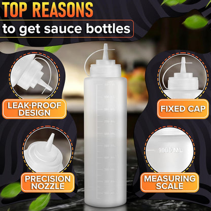 Set of 3 Inverted Condiment Squeeze Bottles 16 oz – Upgraded Design with Added Sealing Gaskets, Self-Closing Valve, Easy-to-Fill Clear Bottles for Sauces, Dressings, Ketchup, Mustard for Everyday Use