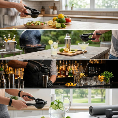 Heavy Duty Lemon Squeezer, Zinc Alloy Manual Lemon Juicer Hand Press with Threaded Groove for Maximum Juice - Perfect for Limes, Small Oranges, Citrus Fruits (Black)