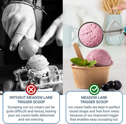 Meadow Lane Trigger Scoop - #24 Size (2-in Diameter) 2.7 Tbsp Capacity, Stainless Steel, Portion Control, Ice-cream & Cookie Dough Scoop, Black