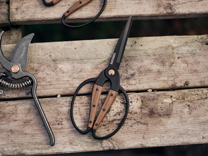 Barebones Garden Scissors - Walnut Scissors - Garden Supplies and Indoor Plant Accessories - Plant Shears with Wide Handles - Comfortable Fit Trimming Shears (Small)