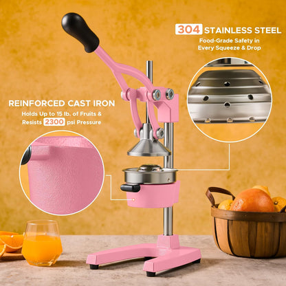 CO-Z Manual Citrus Juicer, Commercial Grade Cast Iron Orange Juicer, Professional Heavy Duty Juice Press with Removable Strainer, Manual Juice Extractor for Orange Lemon Pomegranate Citrus, Black