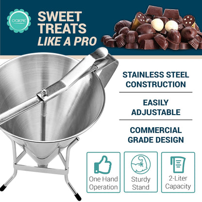 Stainless Steel Confectionery Funnel Dispenser with Precision Nozzles – Includes 1/8", 1/4", and 1/3" Tips – Ideal for Chocolate, Sauces, Batter, and Pastry Work