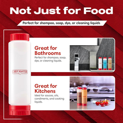 Chef Master Squeeze Bottle for Sauces (16oz) - Inverted, FIFO Refillable Bottle - Condiment Squeeze Container for Liquids, Sauce, Batter & Dressing - Made for Restaurants, Diners & Food Trucks - 90290