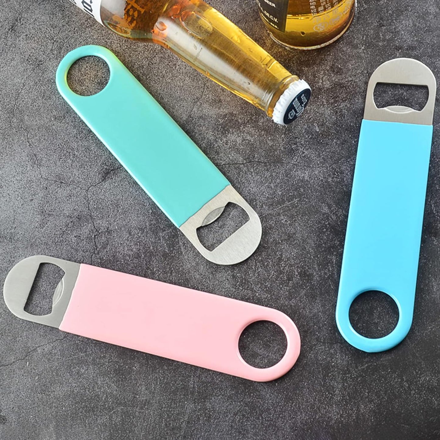 KTOJOY 3 Pack Heavy Duty Stainless Steel Flat Bottle Opener, Solid and Beer Openers, 7 inches