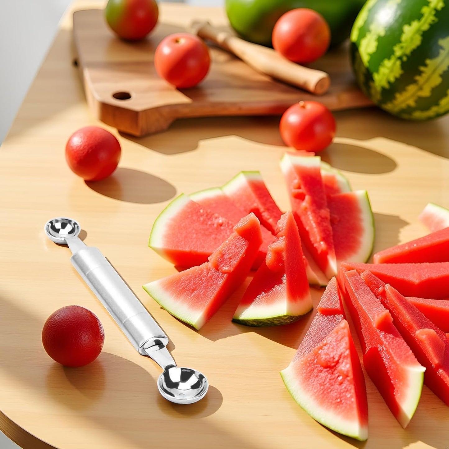 Silver Double Ended Headed Fruit Icecream Ball Spoon Melon Baller Fruit and Vegetable Tools Parisienne Scoop Smooth Round Melon Balls Melon Scoop for Watermelon/Ice 30mm Kitchen Utensils and Gadgets