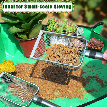 Soil Sifter for Gardening, 4 Pack Garden Sifter Shovel with Repotting Mat, 2/2.8/3.8/5mm Mesh Sieve, Compost Sifter Shovel for Sand, Rocks, Ideal for Small-Scale Soil Sieving