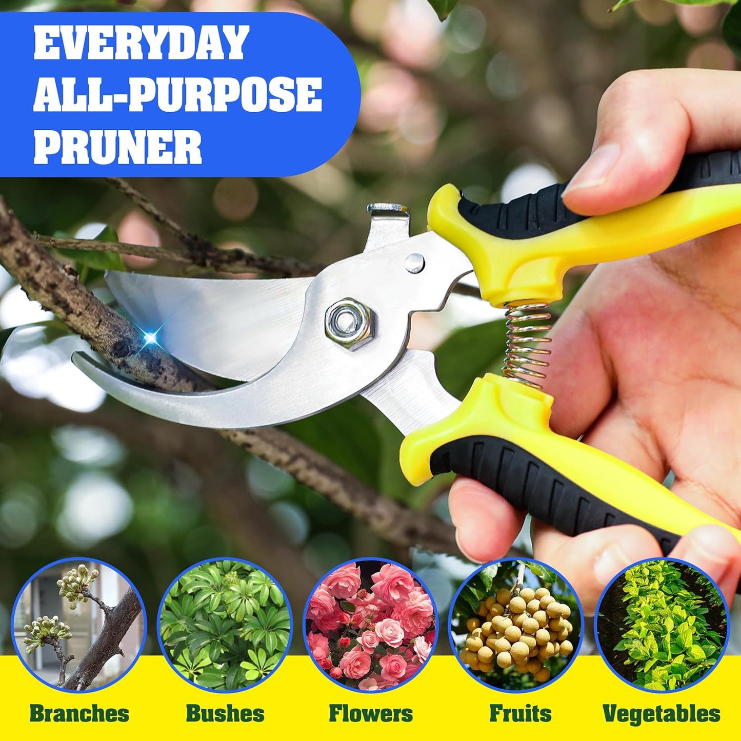 EWPJDK 4 Pack Garden Pruning Shears, Stainless Steel Garden Shears, Gardening Shears, Garden Scissors, Clippers, Pruning Snips, Pruning Shears for Gardening Tools (4PCS Yellow Orange Green)