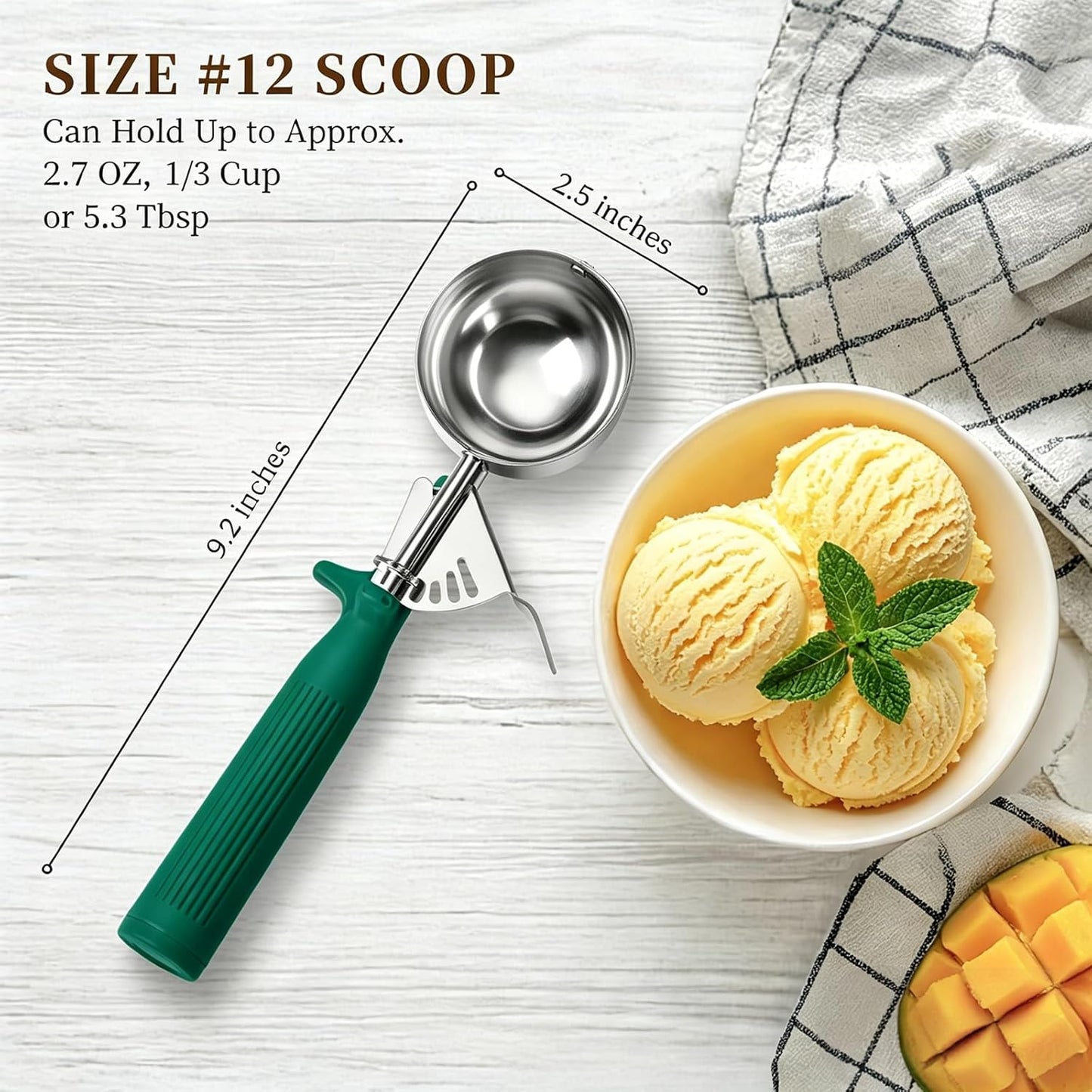 HOMURE H 4 oz Scoop, Large Ice Cream Scoop with Trigger, #8 Disher, Muffin Scoop, Portion Scoop, Cookie Scoop for Baking, Grey Handle, for Making Ice Cream Cookie Muffin Cupcake Mashed Potato