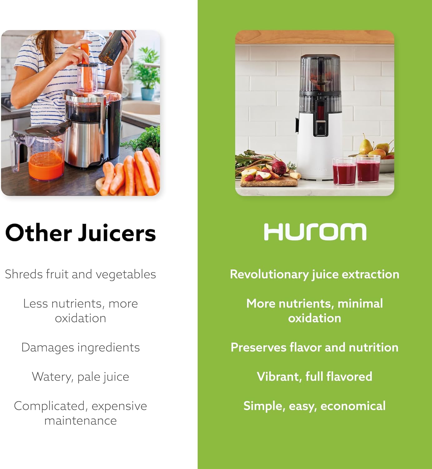 Hurom H70 Cold Press Juicer Machine, Easy to Clean Masticating Slow Juicer, Ideal Balance of Size and Function, Compact, Strainer Free, Self Feeding, Hands Free, with Wide Mouth Hopper (Black)