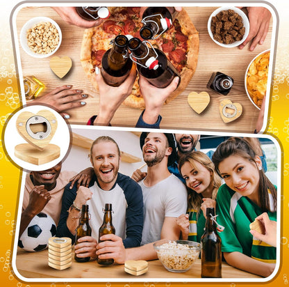 Vesici 100 Pcs Magnetic Bottle Opener 2.5in DIY Bamboo Round Shape Beer Openers Wooden Fridge Magnet Refrigerator Sticker Gift for Beer Lover Wedding Guest Kitchens Bars Parties