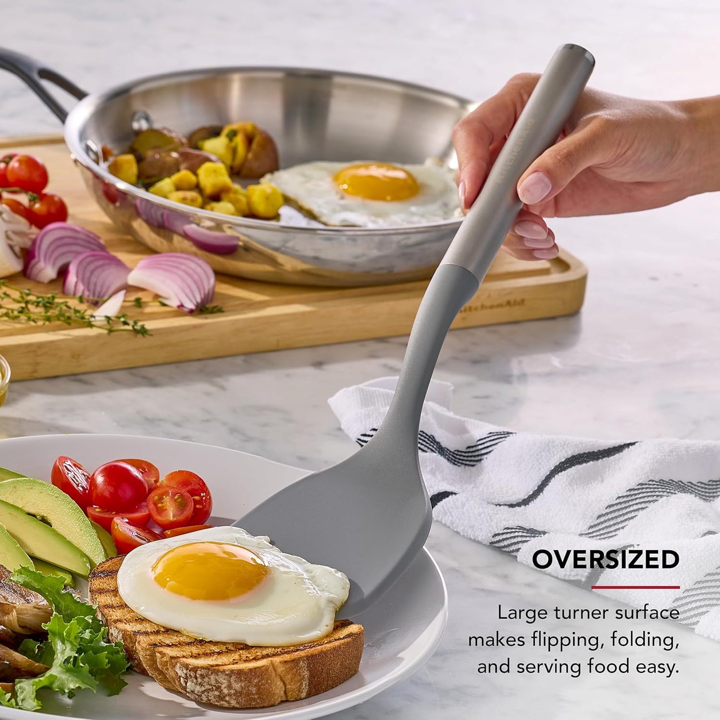 KitchenAid Spoon Spatula with Curved Edges and Stainless Steel Handle, Nonstick Safe, Durable, Dishwasher Safe
