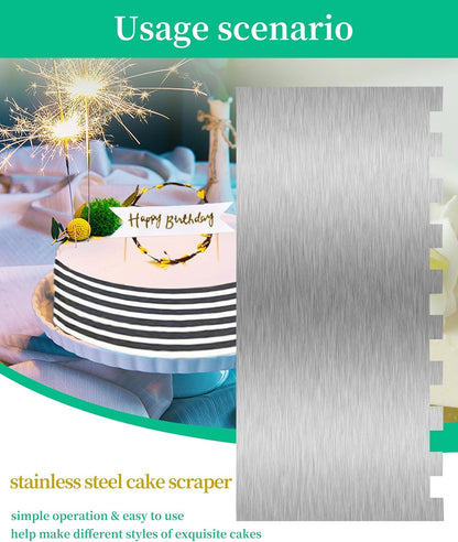Cake Scraper Smoother Cake Decorating Supplies Kit 8.6 Inch Metal Bench Scraper for Baking Buttercream Smoother Stainless Steel Frosting Cake Comb Edge Side Jagged Comb for Cream Cake-1