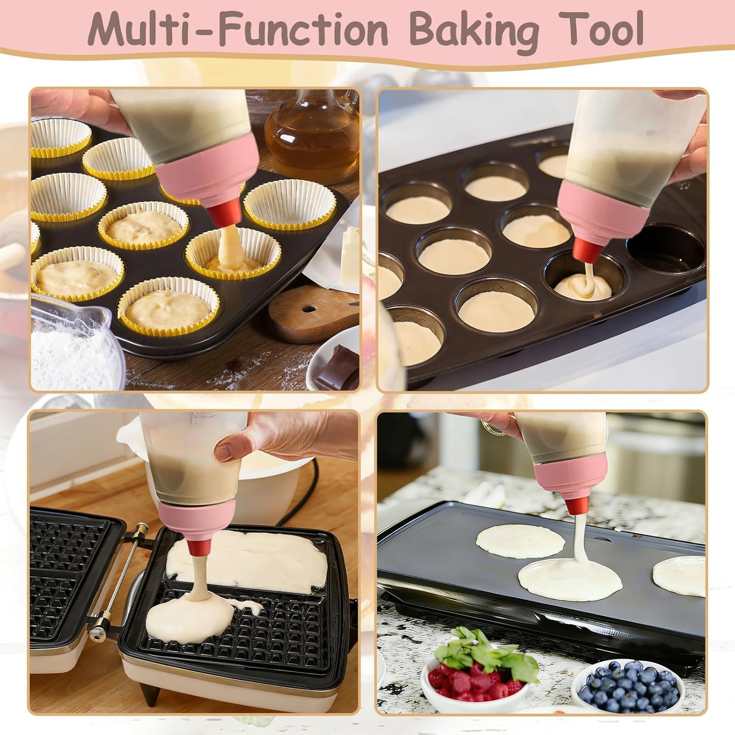Pancake Batter Dispenser with Wire Whisk, BlenderBall, Silicone Spatula and Brush, Cleaning Brush, 1000 ML Large Capacity Leak-Proof Design for Pancakes Waffles Muffins and Crepes