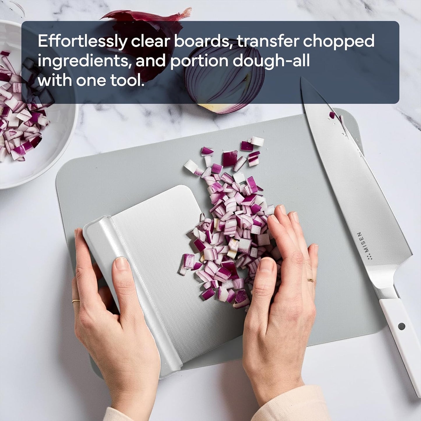 Misen Stainless Steel Bench Scraper - Versatile Food Scraper with Walnut Handle - Ideal for Kitchen, Pastry & Dough - Durable Cutting Board Scraper Tool - Effortless Transfer into Pots & Pans -Walnut
