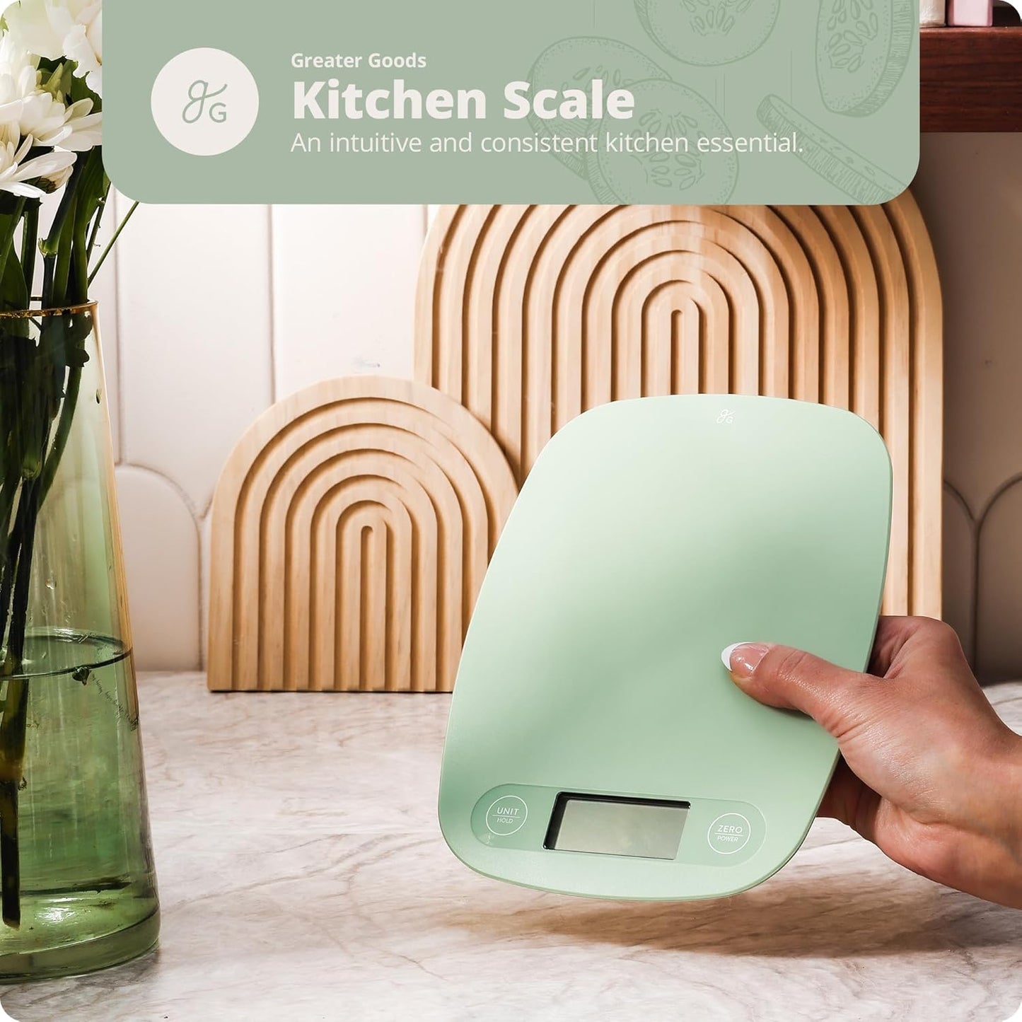 Greater Goods Food Scale – Digital Kitchen Scale, 1g Precision, Easy-Tare & Quick Conversion, Slim Compact Design, Durable & Portable | Ideal for Cooking, Baking & Meal Prep