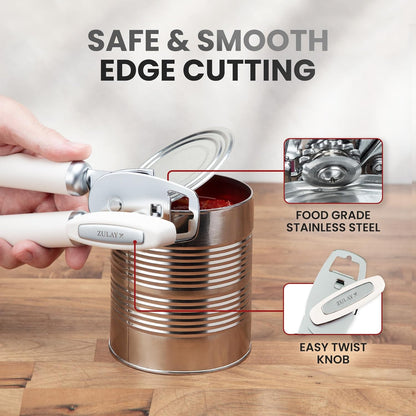 Zulay Kitchen Heavy Duty Stainless Steel Can Opener Manual with Bottle Opener - Rust Proof Manual Can Opener With Turn Knob & Comfy Soft Grip Handles - Black - Colors B