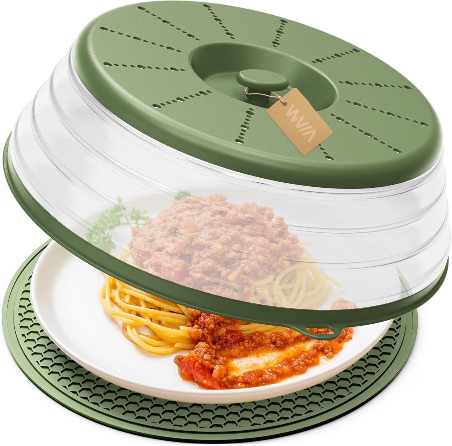 WVM Microwave Splatter Cover Vented for Food with Hook Hole, Splatter Guard & Colander Kitchen Gadget for Food, Meal Prep, Grey