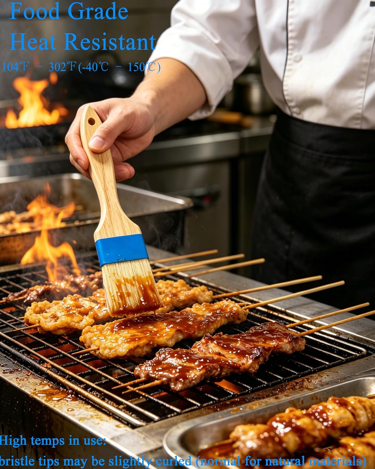 Natural Boar Bristle Pastry Brush,Heat Resistant Basting Brush for Cooking, BBQ, Baking, Food Grade Wooden Handle Oil Brush for Egg Wash, Butter,Marinade, Sauce, Dishwasher Safe(1",1.5",3PC)