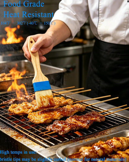 Natural Boar Bristle Pastry Brush,Heat Resistant Basting Brush for Cooking, BBQ, Baking, Food Grade Wooden Handle Oil Brush for Egg Wash, Butter,Marinade, Sauce, Dishwasher Safe(1",1.5",3PC)