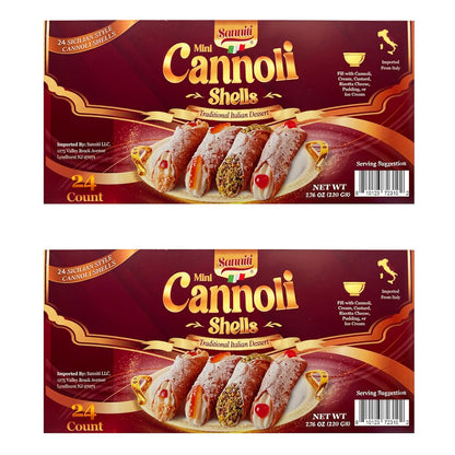 Sanniti Mini Cannoli Shells | Traditional Sicilian-Style Dessert | Product of Italy | 24 Count | Fill with Cream, Custard, Ricotta Cheese, Pudding, or Ice Cream | 7.76 oz (Pack of 2)
