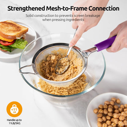 U-Taste Medium Fine Mesh Strainer: 18/8 Stainless Steel 4.73in 30 Mesh Kitchen Food Sieve with Sturdy Riveted Silicone Handle, Heavy Duty Deep Handheld Metal Colander for Rice, Quinoa, Flour (Black)