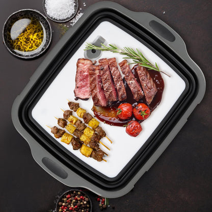 Collapsible Cutting Board(2.11 Gal/8L), BBQ Prep Tub with Locking Lid, Foldable Camping Sink with Colander, Multifunction Dish Basin for Kitchen, Bowl, Vegetable and Fruit, Storage Basket for Picnic