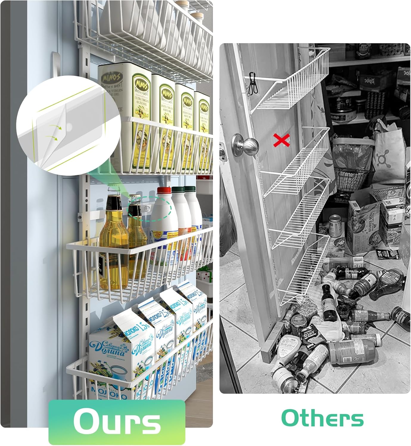 Mefirt White 9-Tier Over The Door Pantry Organizer, Pantry Organization and Storage, Deep Baskets Hanging Heavy-Duty Metal, Wall Spice Rack Seasoning Shelves for Home & Kitchen, Laundry Room Bathroom