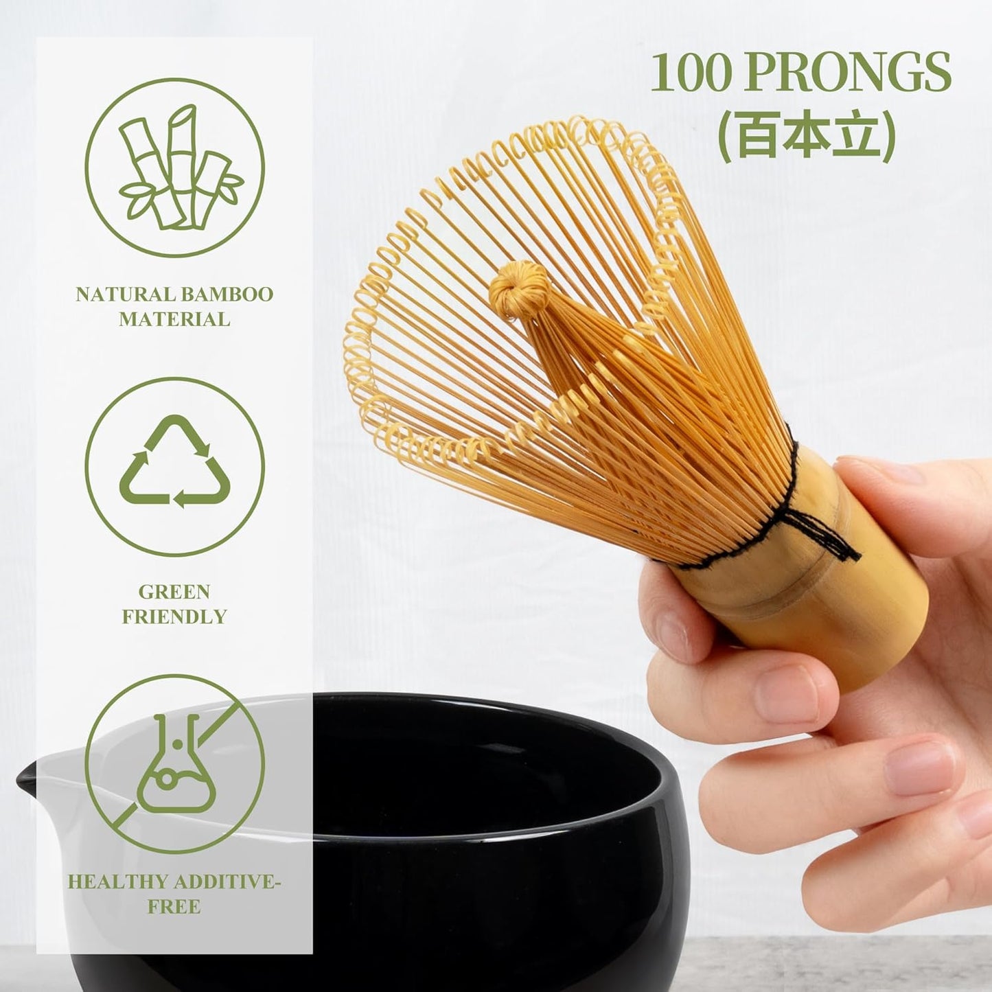 YIBO Matcha Whisk Set With Bowl, Ceramic Matcha Making Kit Includes Bamboo Whisk (Chasen), Holder Stand, Powder Starter Sifter, Scoop, Measuring Spoon & Cup Tea Tools For Ceremony (Mottled Green)