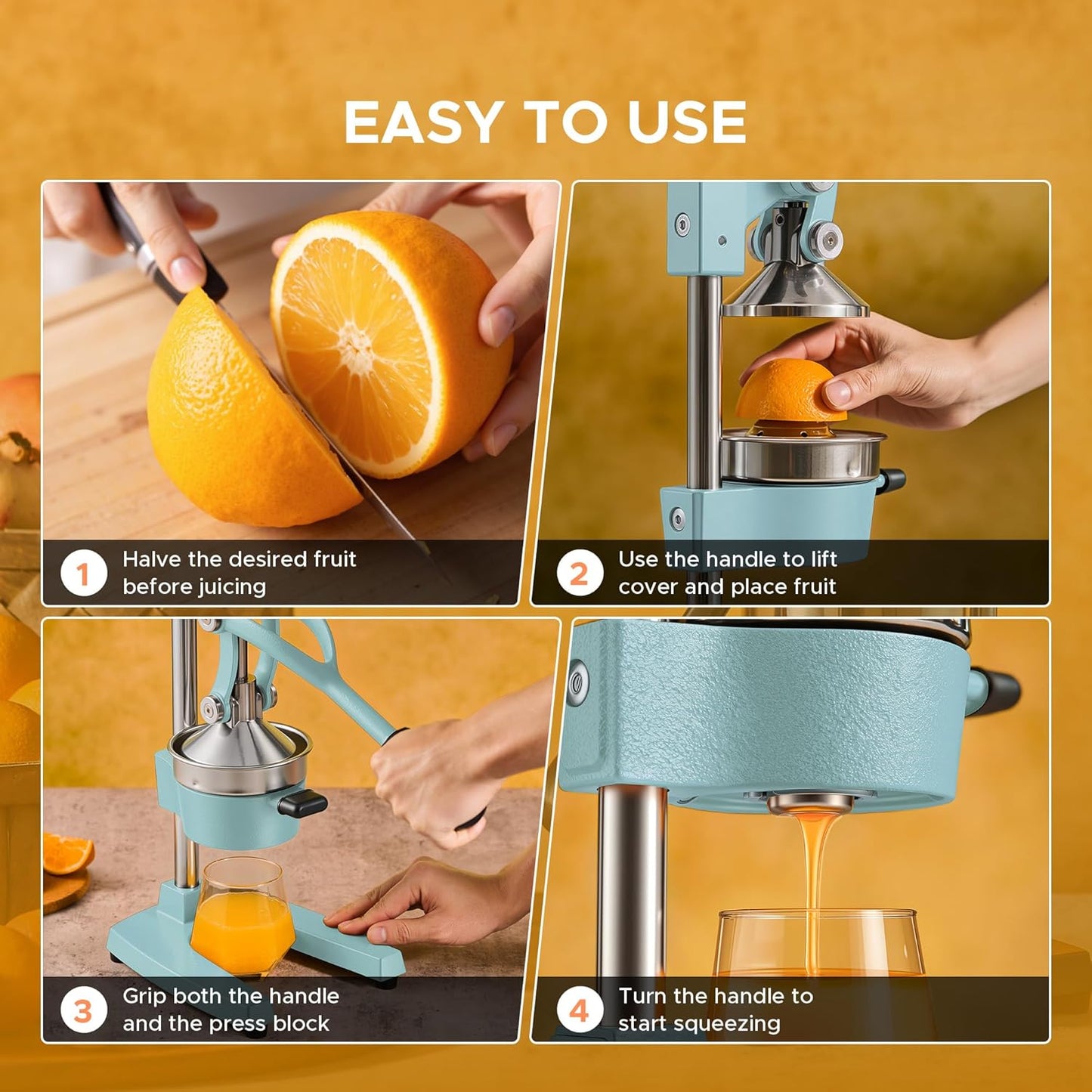 CO-Z Manual Citrus Juicer, Commercial Grade Cast Iron Orange Juicer, Professional Heavy Duty Juice Press with Removable Strainer, Manual Juice Extractor for Orange Lemon Pomegranate Citrus, Black