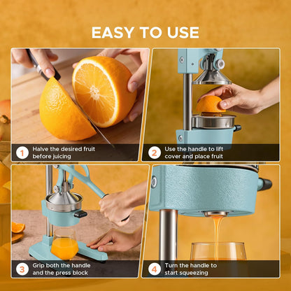 CO-Z Manual Citrus Juicer, Commercial Grade Cast Iron Orange Juicer, Professional Heavy Duty Juice Press with Removable Strainer, Manual Juice Extractor for Orange Lemon Pomegranate Citrus, Black