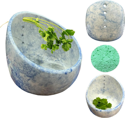 Herb Stripper Bowl, Pottery Ceramic Herb Stripper Stripper for Ergonomic Design Fast Leaf Removal (Green)