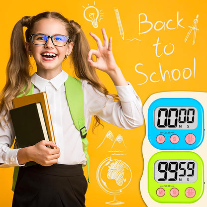ZILLEEN Kitchen Timer Digital with Magnetic Back for Kids Classroom, White 6 Pack