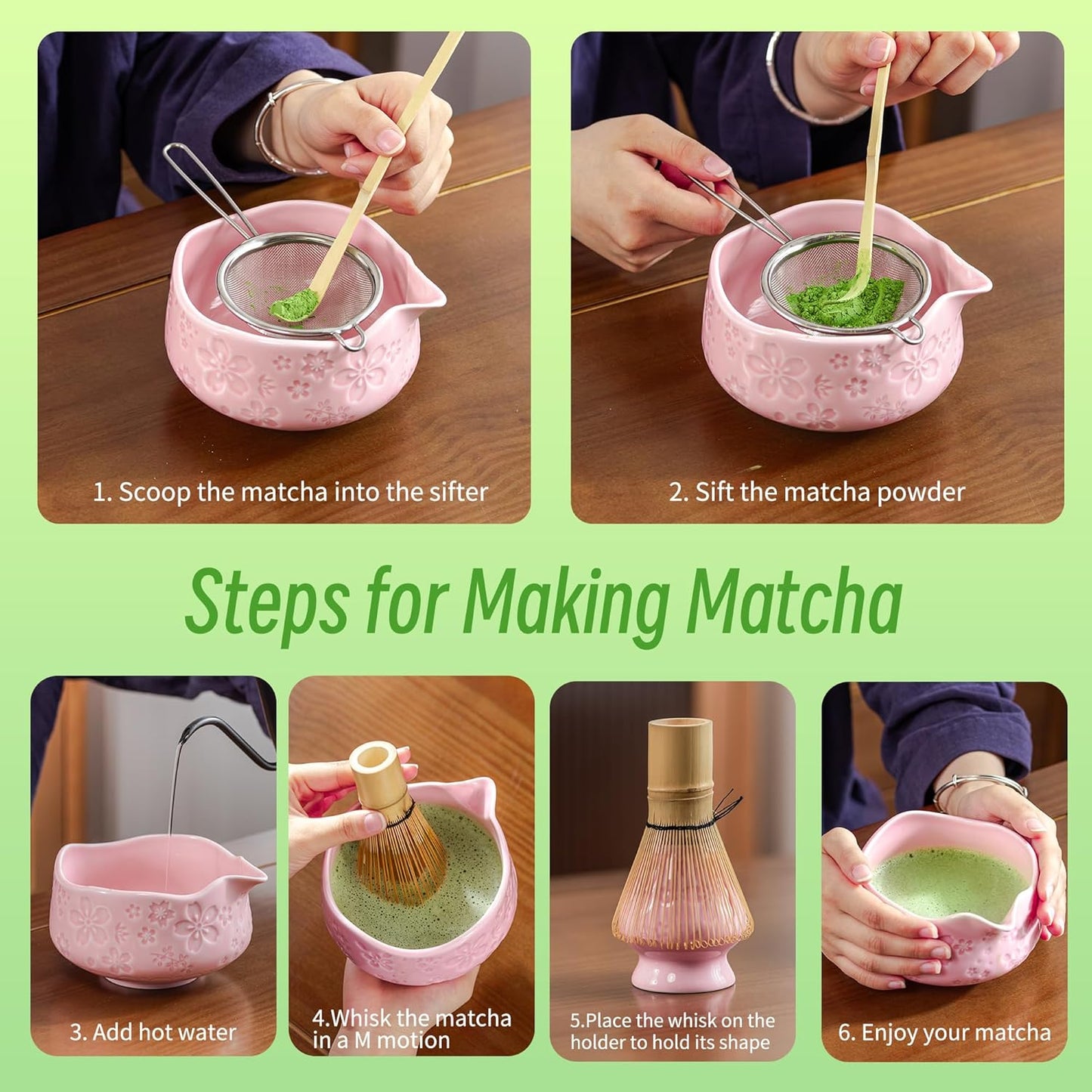 TEANAGOO Matcha Whisk Set,7 Pcs Matcha Start Set Lt.Grey,Matcha Kit for Ceremony,Matcha Tea Set with Whisk and Bowl with All Accessories,Gift for Friend/Family