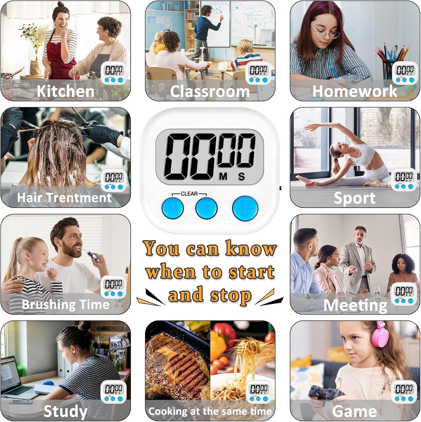 ZILLEEN 6 Pack Kitchen Timers for Cooking Digital Classroom Timers for Kids Teachers Blue Green Purple