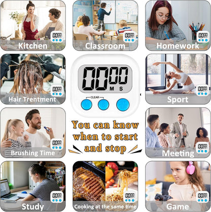 ZILLEEN 6 Pack Kitchen Timers for Cooking Digital Classroom Timers for Kids Teachers Blue Green Purple