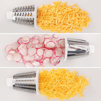 Cheese Grater Cheese Shredder with 3 Interchangeable Blades, Rotary Cheese Grater Manual Vegetable Slicer with Non-slip Suction Base Peanut Nuts Grinder Vegetable Shredder Clear