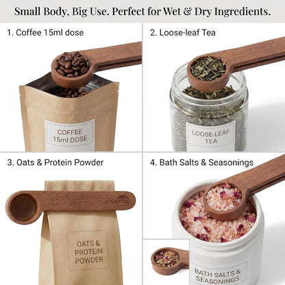 2-Pack Wooden Coffee Scoop, 2-in-1 Solid Sapele Wood Measuring Spoon & Bag Sealer for Ground Beans, Espresso, Tea - One-Piece Minimalist Coffee Accessories