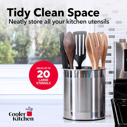 Cooler Kitchen Jumbo Extra Large Sturdy Rotating Black Utensil Holder Caddy with No-Tip Weighted Base, and Gripped Insert - Rust Proof and Dishwasher Safe Kitchen Utensils Holder