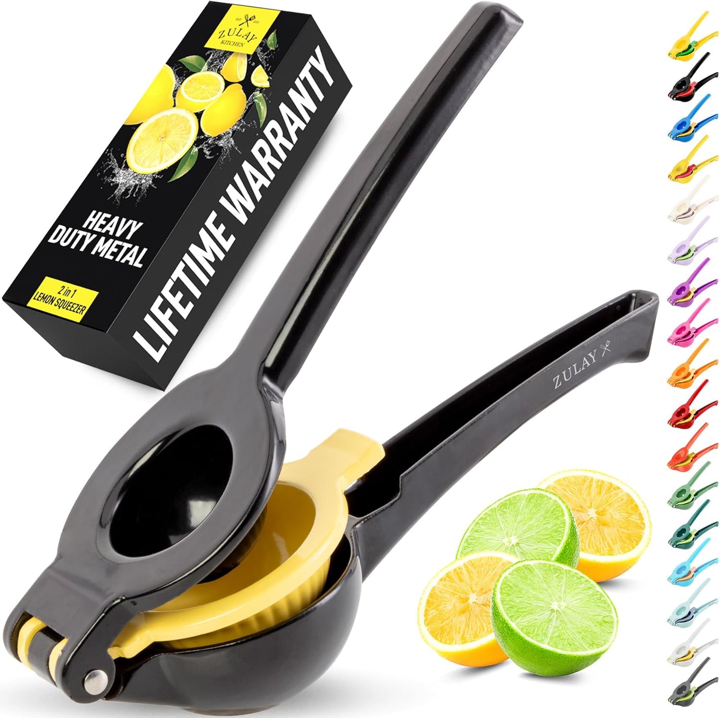 Zulay Kitchen Metal 2-in-1 Lemon Squeezer - Sturdy Max Extraction Hand Juicer Lemon Squeezer Gets Every Last Drop - Easy to Clean Manual Citrus Juicer - Easy-Use Lemon Juicer Squeezer - Yellow/Green