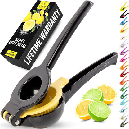 Zulay Kitchen Metal 2-in-1 Lemon Squeezer - Sturdy Max Extraction Hand Juicer Lemon Squeezer Gets Every Last Drop - Easy to Clean Manual Citrus Juicer - Easy-Use Lemon Juicer Squeezer - Yellow/Green